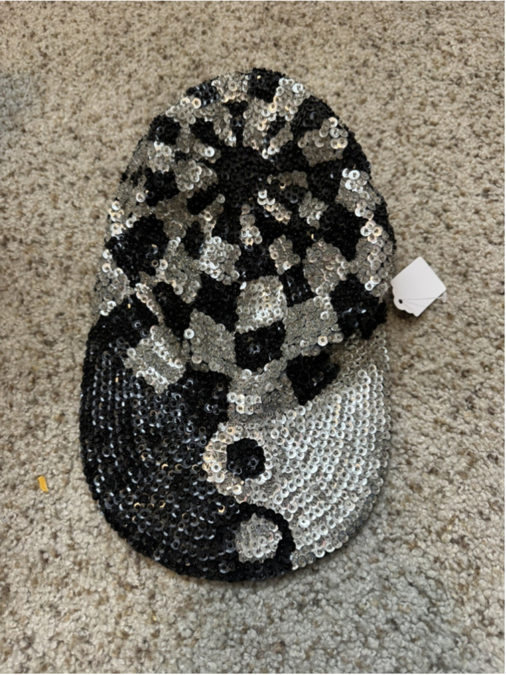 Vintage JC 001 USA Sequin Yin Yang Black With Silver Cotton Hat Cap One Size